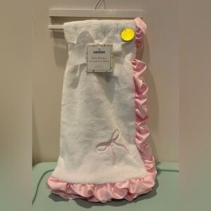 Super Soft White Baby Blanket with Pink Bow and Ruffle- NWT